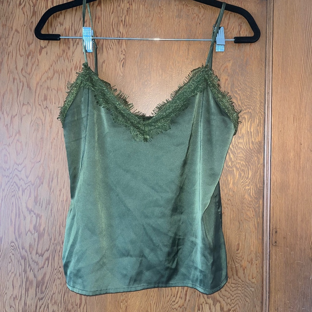 Green silk top with lace